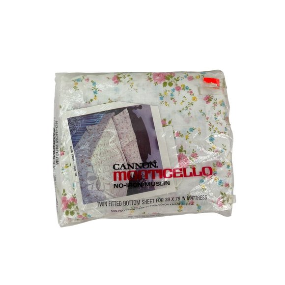 Cannon Monticello No Iron Twin Fitted Sheet Rose Flowers Pink Blue Green New Flo - Picture 1 of 4
